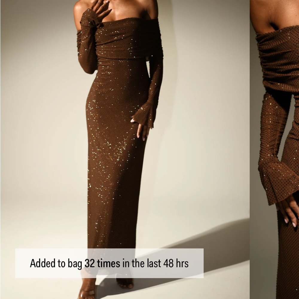 Meshki Chocolate Glitter Long Sleeve Dress